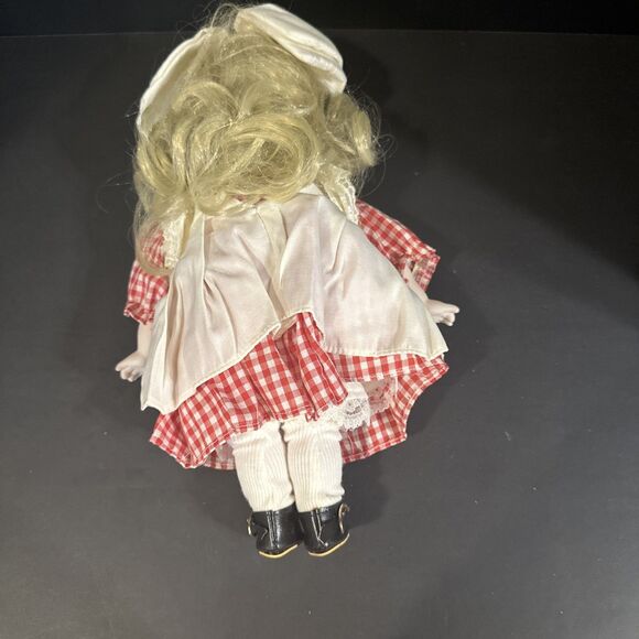 Vintage Doll With Blonde Doll With Red & White Checkered Dress - Picture 2 of 4